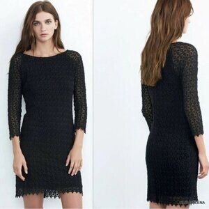 Velvet by Graham and Spencer Anthropologie Black Lace 3/4 Sleeve Dress - NWT - S
